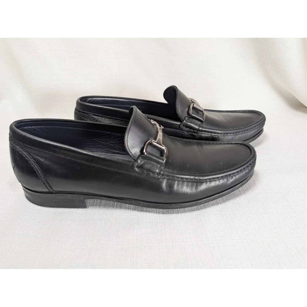 Monte Rosso Black Leather Horsebit Loafer Shoes‎ 9.5M Made in Italy Minimalist